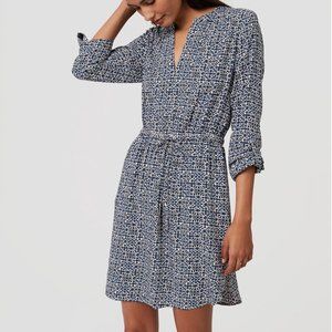 LOFT | Blue Mosaic Split Neck Shirtdress | Medium